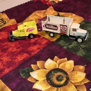 Eggo toy truck and Watkins toy truck